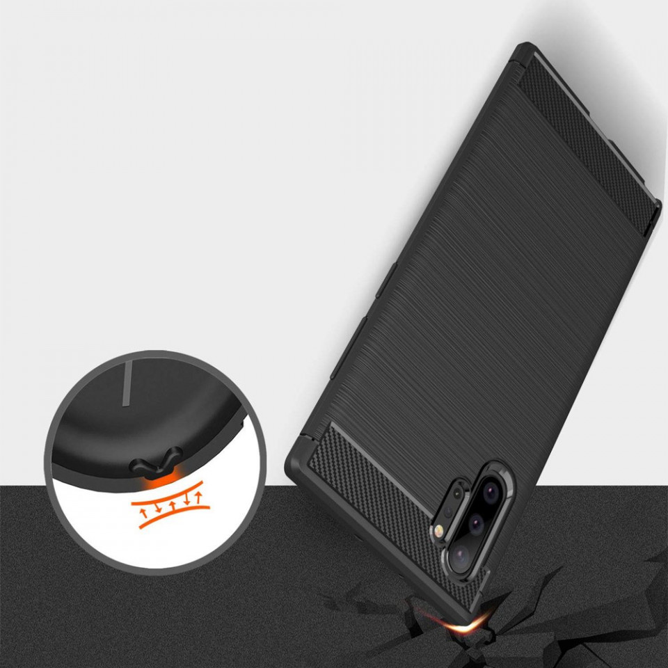 Husa Samsung Galaxy Note 10 Plus / 5G din silicon, Slim, cu textura Fibra Carbon - Negru - 2 | YEO