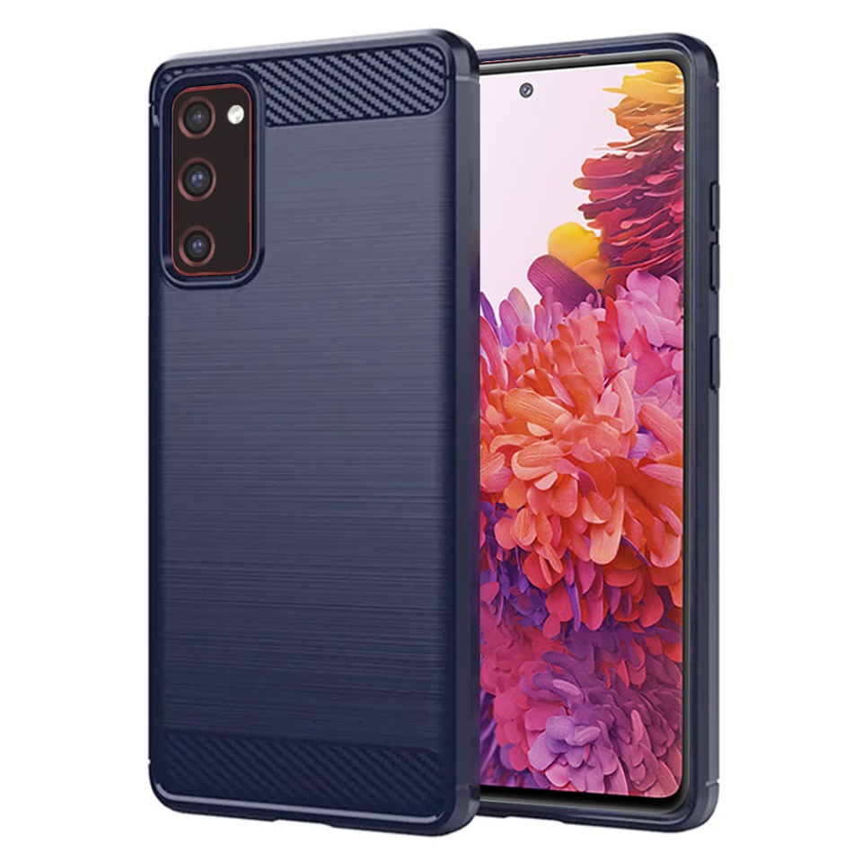 Husa Samsung Galaxy S20 FE / Galaxy S20 FE 5G din silicon, Slim, cu textură Fibra Carbon - Albastru carbon