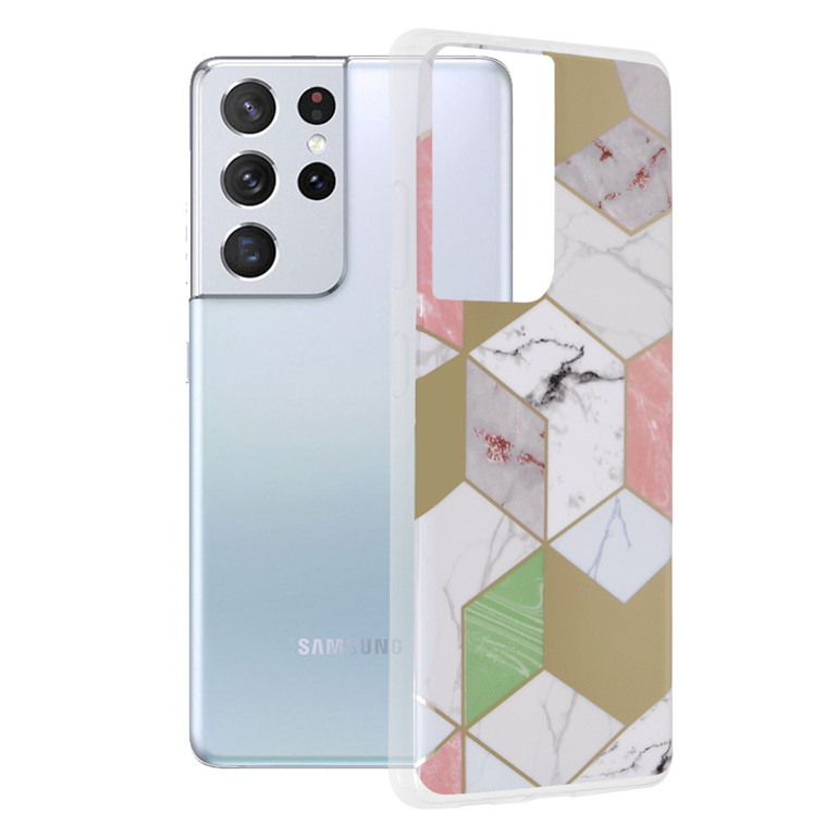 Husa Samsung Galaxy S21 Ultra Marble Series, Techsuit - Purple Hex