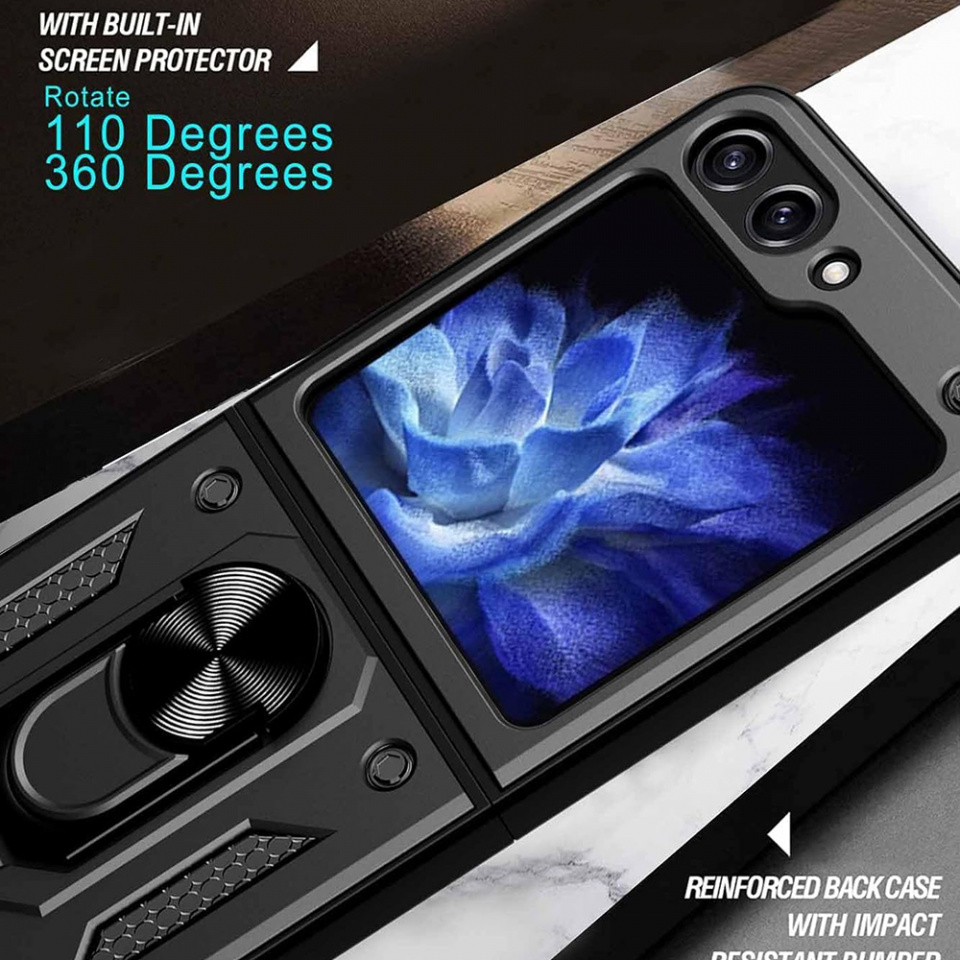 Husa Samsung Galaxy Z Flip5 cu inel magnetic si protectie camera Skyddar CamShield - Roz - 3 | YEO