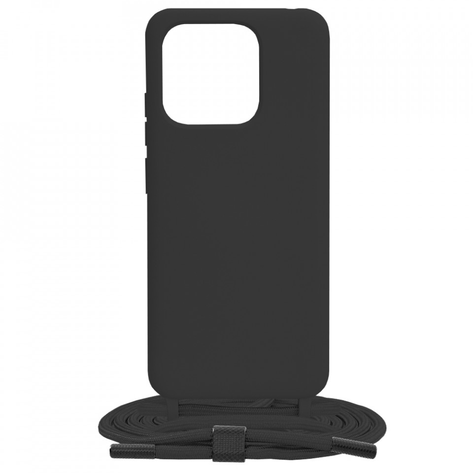 Husa silicon Xiaomi Redmi 12C cu snur, Techsuit Crossbody Lanyard - Negru