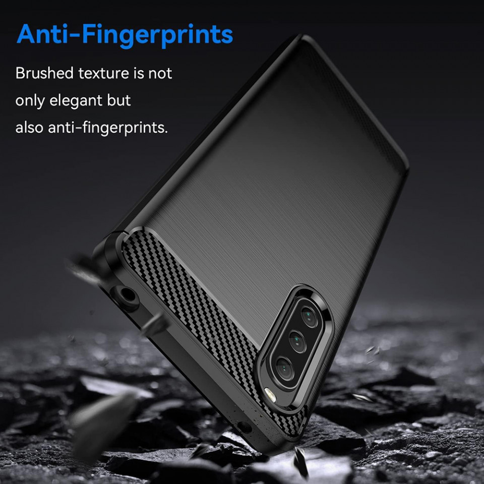Husa Sony Xperia 10 V din silicon, Slim, cu textură Fibra Carbon - Negru - 2 | YEO
