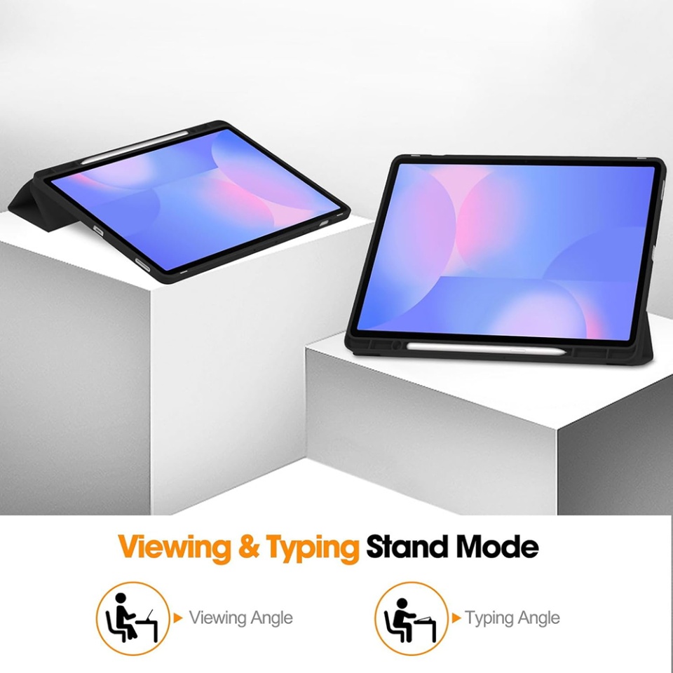 Husa tableta pentru Samsung Galaxy Tab S10 FE Plus, suport Pencil, functie Sleep/Wake, SKDR, Flex Trifold, Bleumarin, set cu sticker - 2 | YEO
