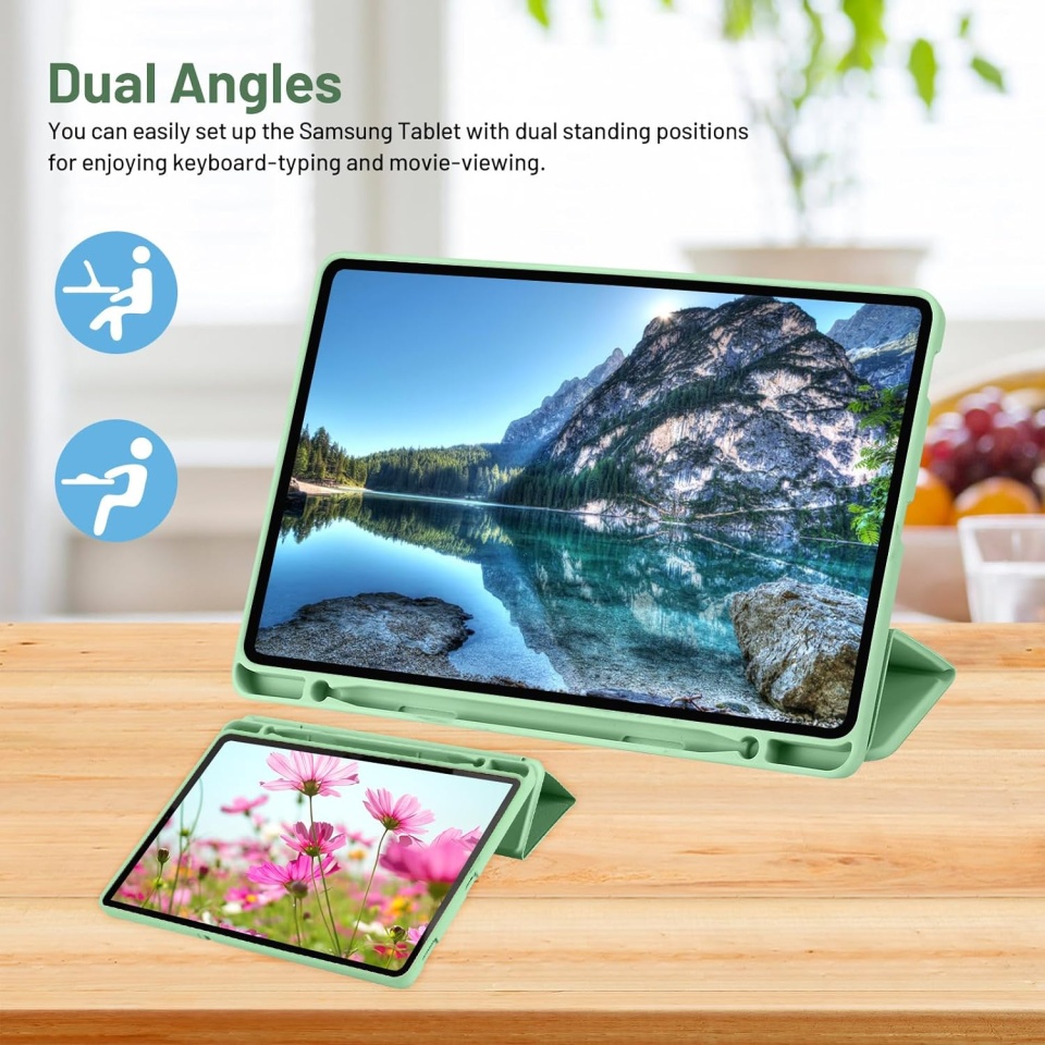 Husa tableta pentru Samsung Galaxy Tab S6 Lite (2020/2022/2024) cu suport cu 2 Unghiuri și functie Sleep/Wake, SKDR OfficeMate - Verde deschis - 3 | YEO
