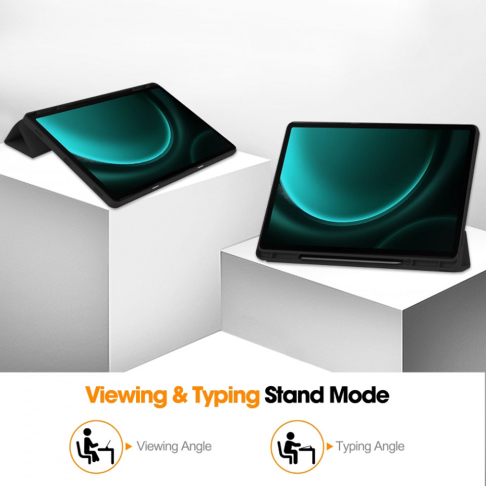 Husa tableta pentru Samsung Galaxy Tab S9 FE Plus cu suport 2 Unghiuri și functie Sleep/Wake, SKDR OfficeMate - Negru - 3 | YEO