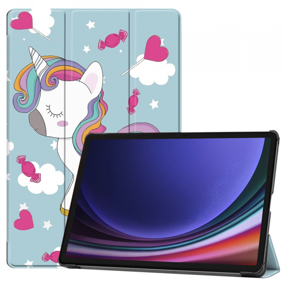 Husa tableta pentru Samsung Galaxy Tab S9 / Galaxy Tab S9 FE cu suport Multi-Unghi și functie Sleep/Wake , SKYDDAR FoldVision Colour - Unicorn