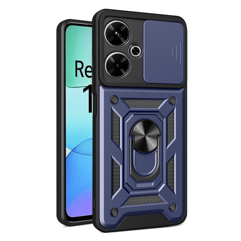 Husa Xiaomi Redmi 13 / Poco M6 4G cu inel magnetic si protectie camera Skyddar CamShield - Albastru