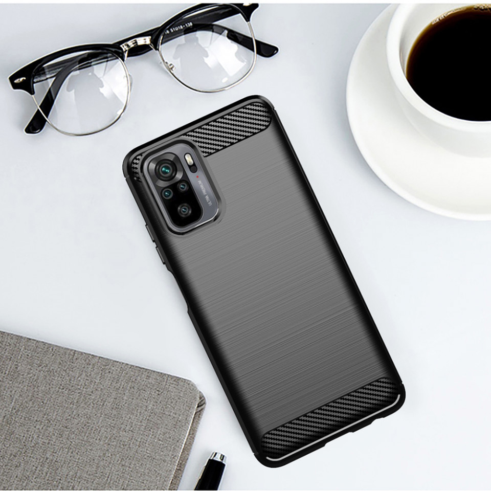Husa Xiaomi Redmi Note 10 / Note 10S din silicon, Slim, cu textura Fibra Carbon - Negru - 3 | YEO