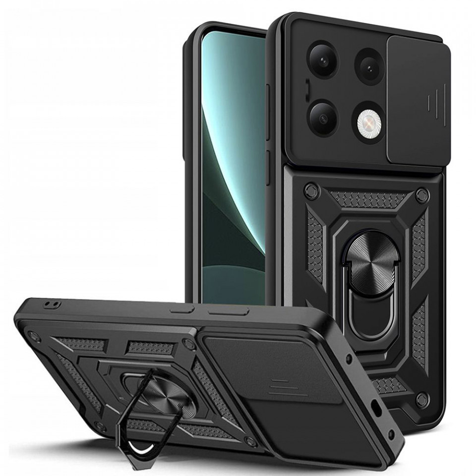 Husa Xiaomi Redmi Note 13 4G cu inel magnetic si protectie camera Skyddar CamShield - Negru
