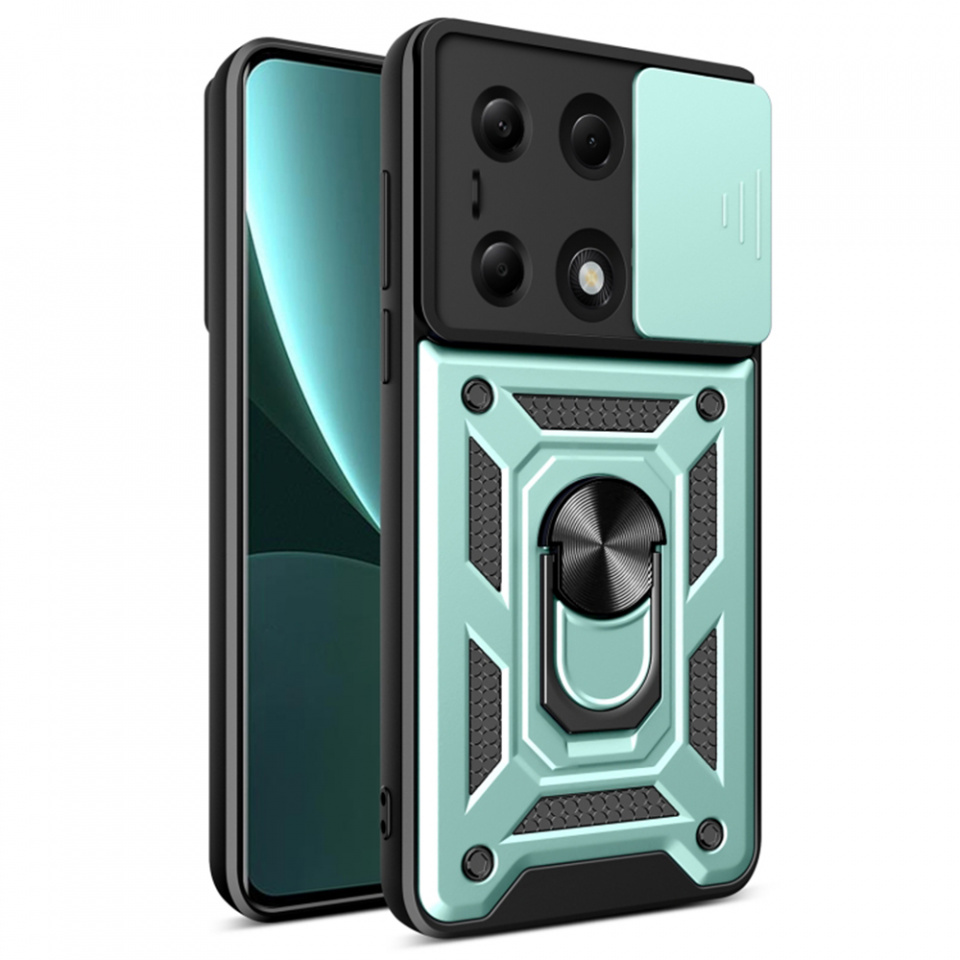 Husa Xiaomi Redmi Note 13 Pro 4G / Poco M6 Pro 4G cu inel magnetic si protectie camera Skyddar CamShield - Mint