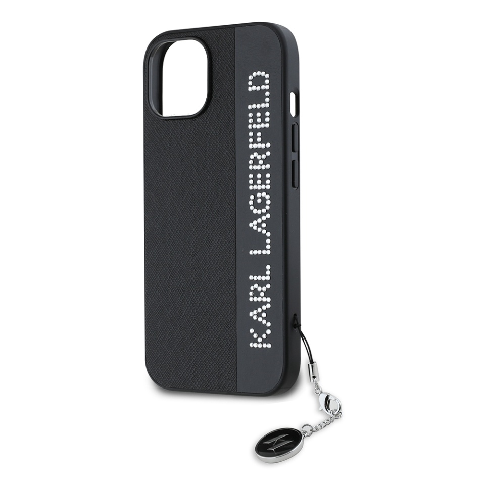 Huse pentru iPhone 15, Karl Lagerfeld, Saffiano Rhinestones&Charm, Negru - 2 | YEO