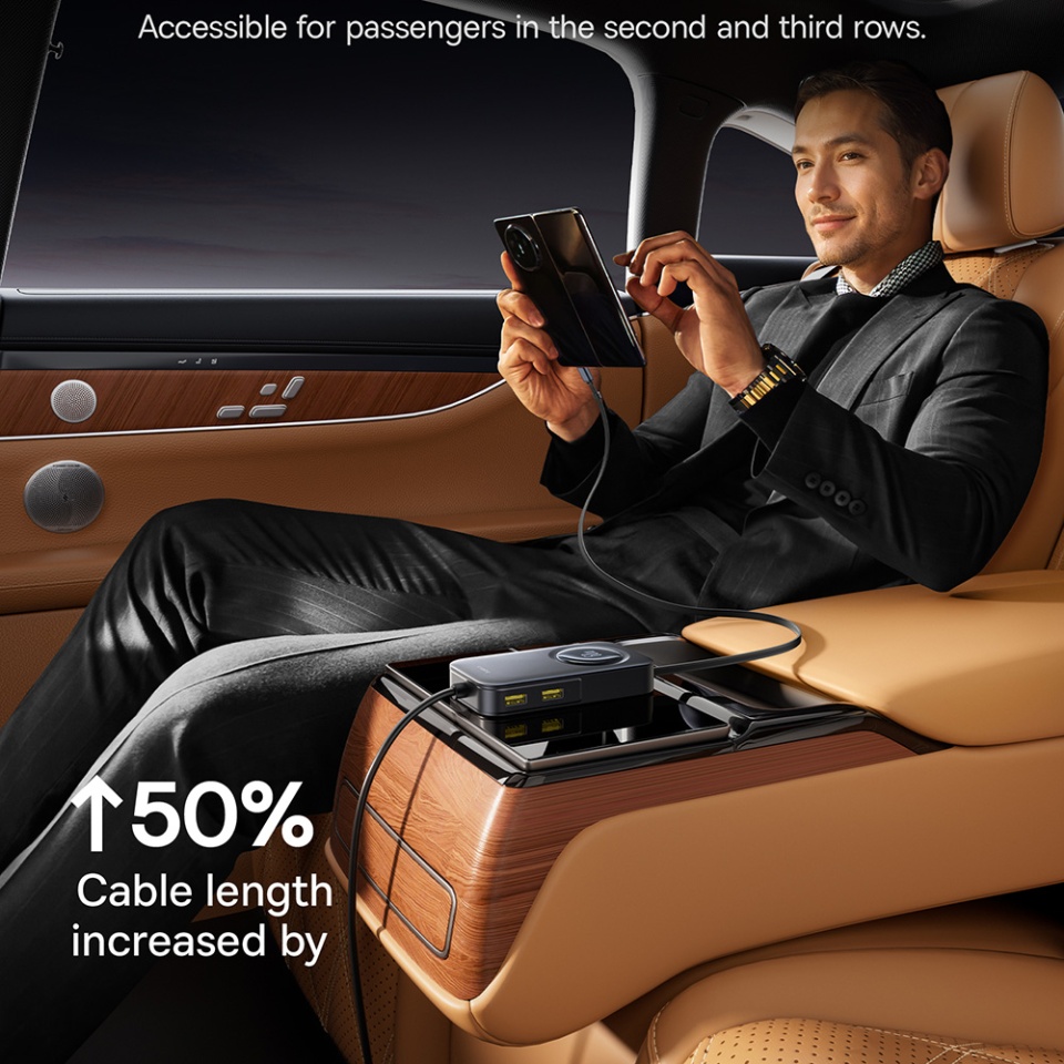 Incarcator Auto 105W, 3x USB-A, 3x Type-C, cablu retractabil 60W, Fast Charge, Baseus PrimeTrip VW1, Negru - 2 | YEO
