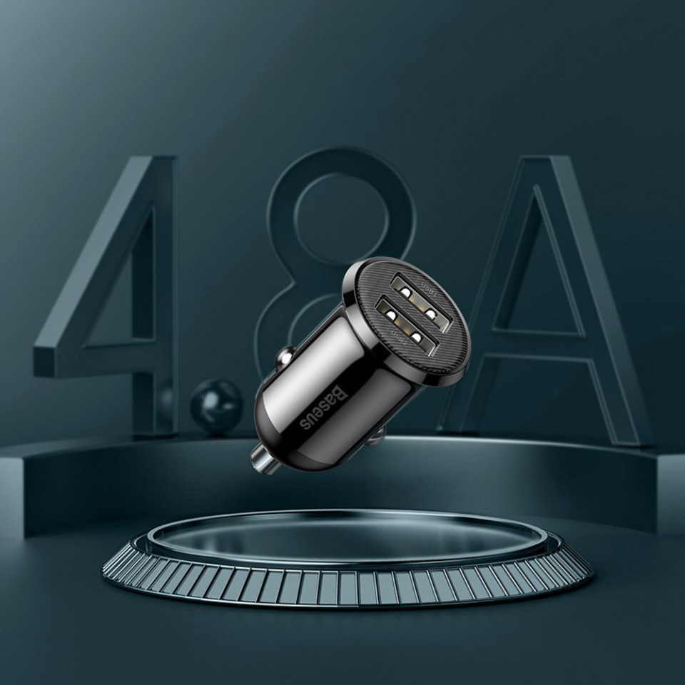 Incarcator Auto 2x USB, 4.8A - Baseus (CCALLP-01) - Black - 3 | YEO