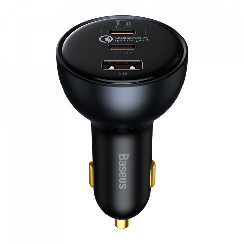 Incarcator Auto 2xType-C, USB, Cablu Type-C, Baseus (TZCCZM-0G) - Negru