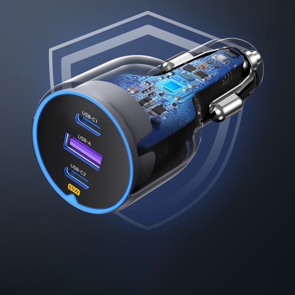 Incarcator Auto 3in1, Fast Charging, USB, 2x Type-C, USB, 75W, 3A, PD3.0, QC 3.0, Ugreen EC703, Negru - 2 | YEO