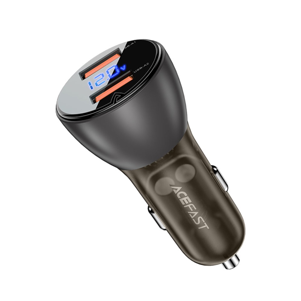 Incarcator Auto 45W, 2x USB, Dual Fast Charging, Ecran LED Digital, Design Transparent, Acefast B7, Negru - 2 | YEO