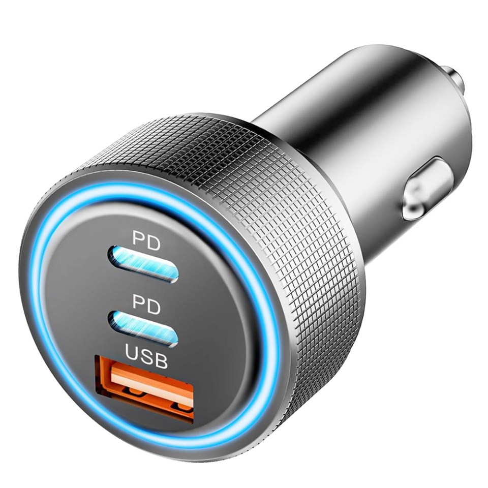 Incarcator Auto Fast Charge Type-C 60W, USB, Lumini LED, Aluminiu, Skyddar DriveBoost, set cu sticker, Argintiu