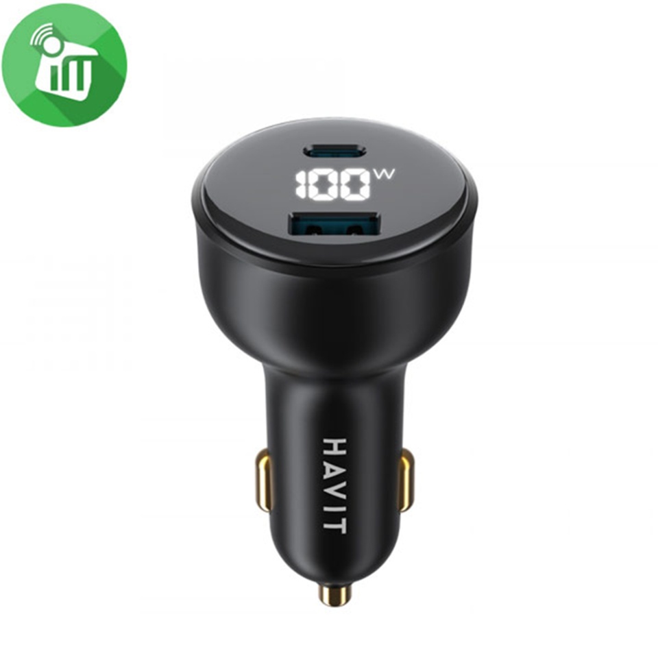 Incarcator Auto Fast Charge, USB, Type-C, PD100W, PC, Havit CC100W, Negru - 1 | YEO