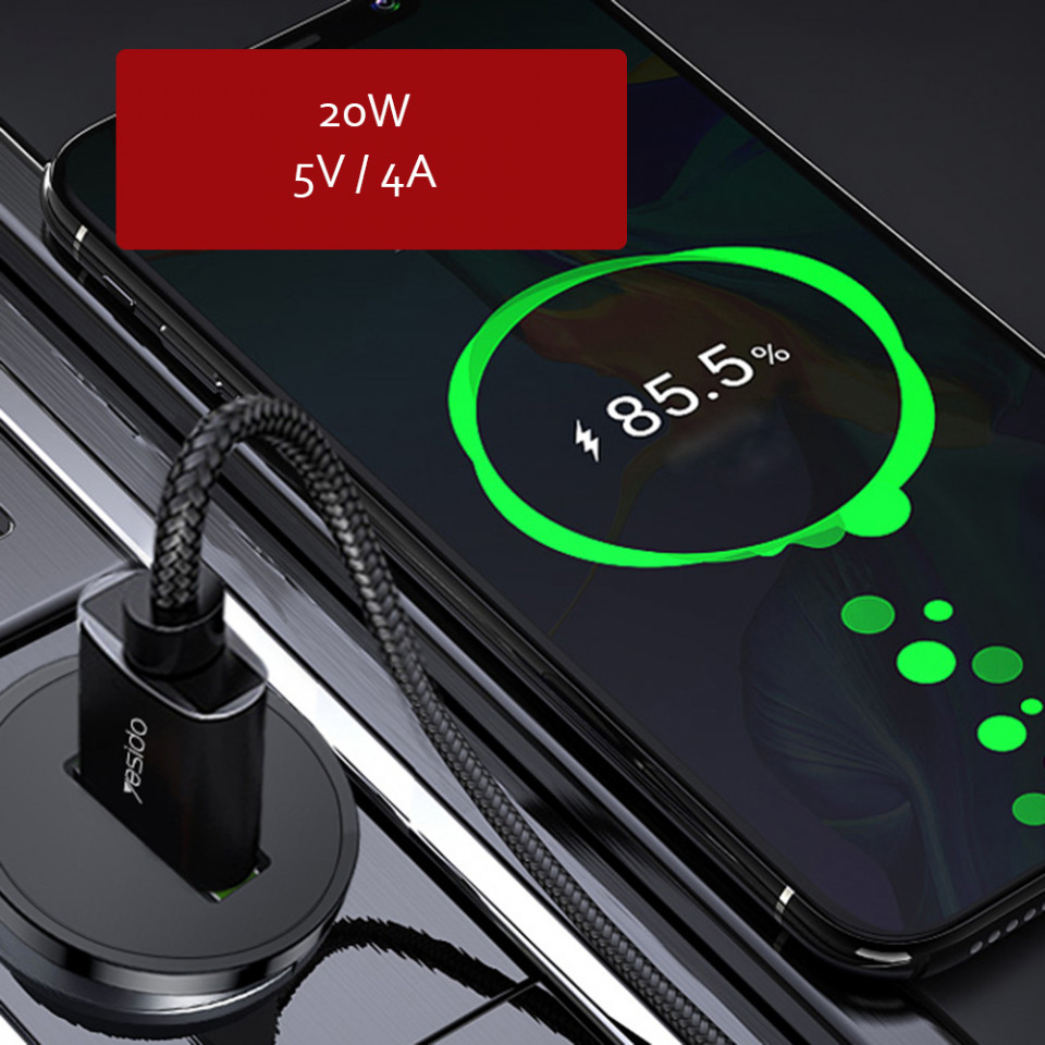 Incarcator Auto QC3.0, FCP, AFC, 20W, 4A, Yesido (Y38) - Negru - 2 | YEO