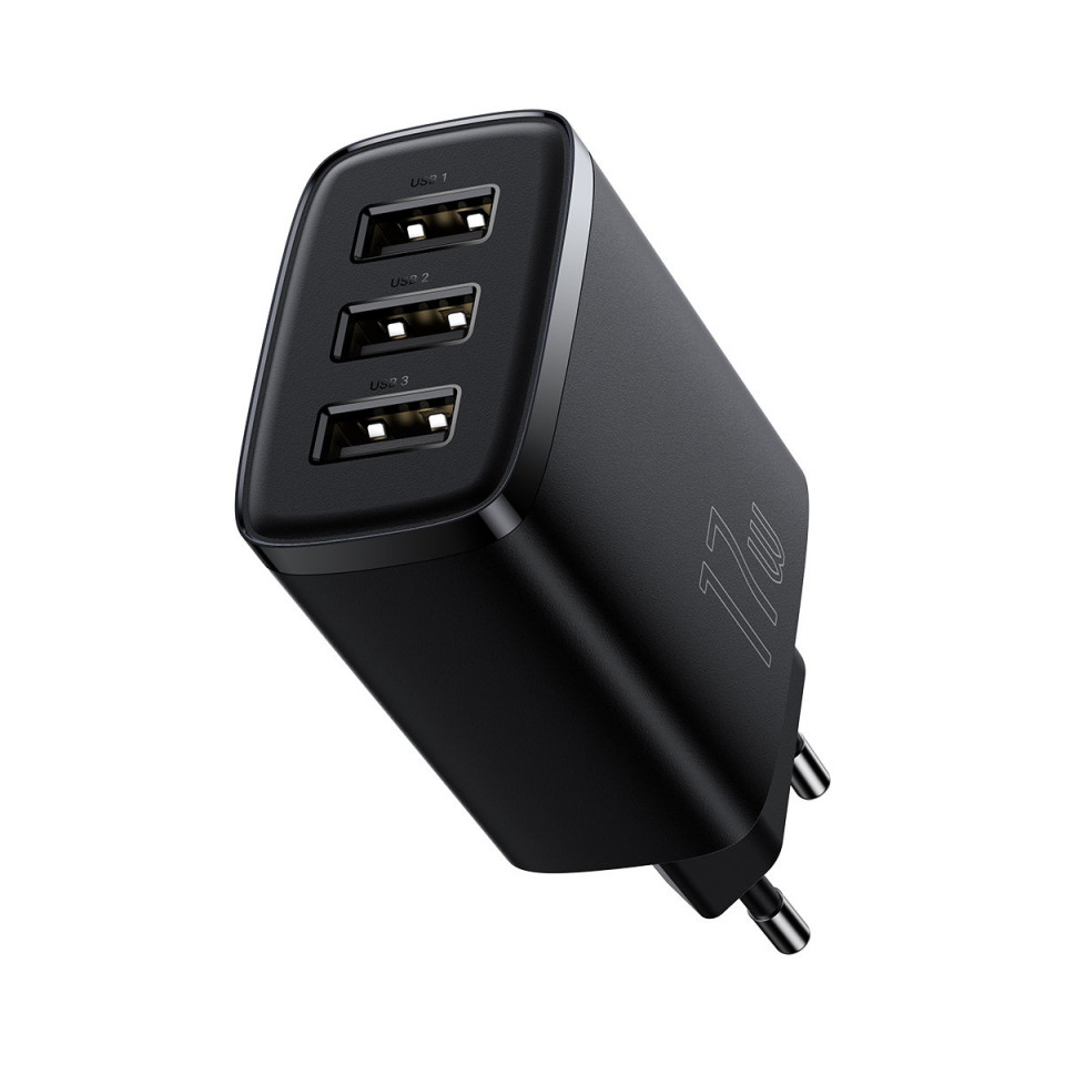 Incarcator de Priza 3xUSB, 17W, Baseus (CCXJ020101) - Negru - 1 | YEO