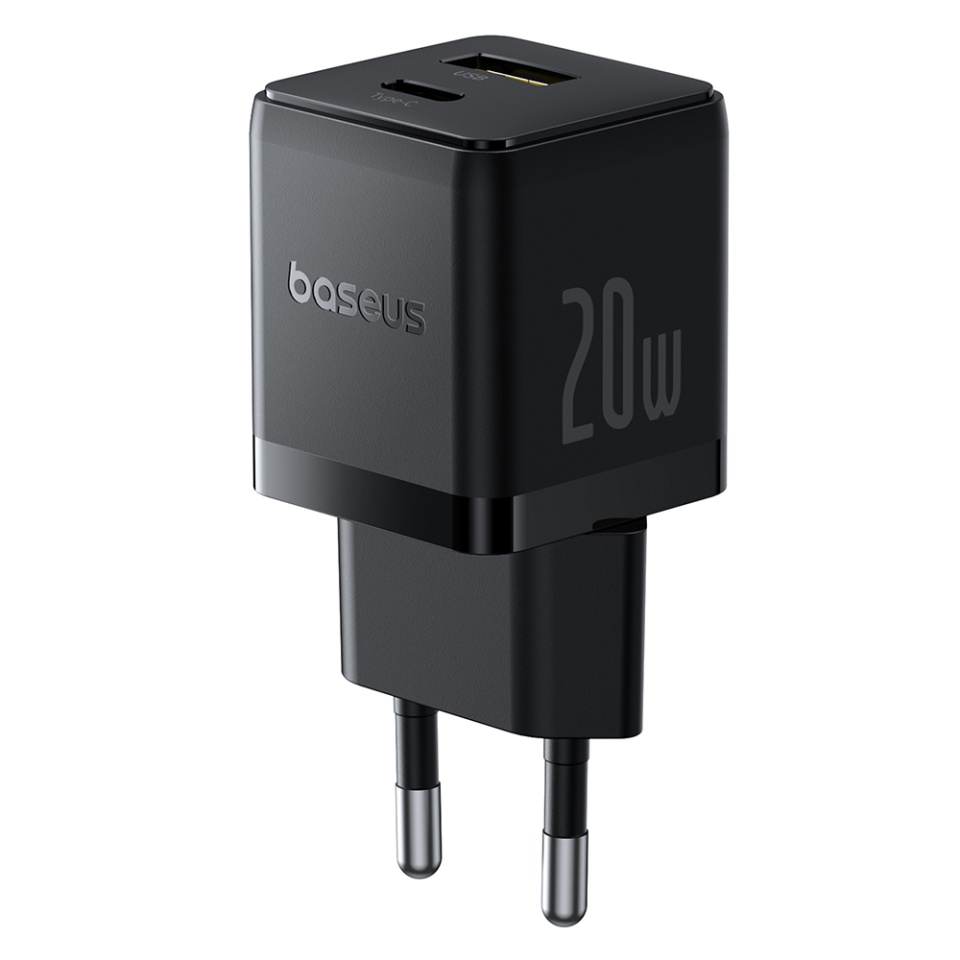 Incarcator Priza cu 2 porturi, Baseus,Type-C Cablu Inclus, 2in1, USB, USB-C, 20W, 5V/3.0A, 1m , Palm 8213, Negru - 3 | YEO