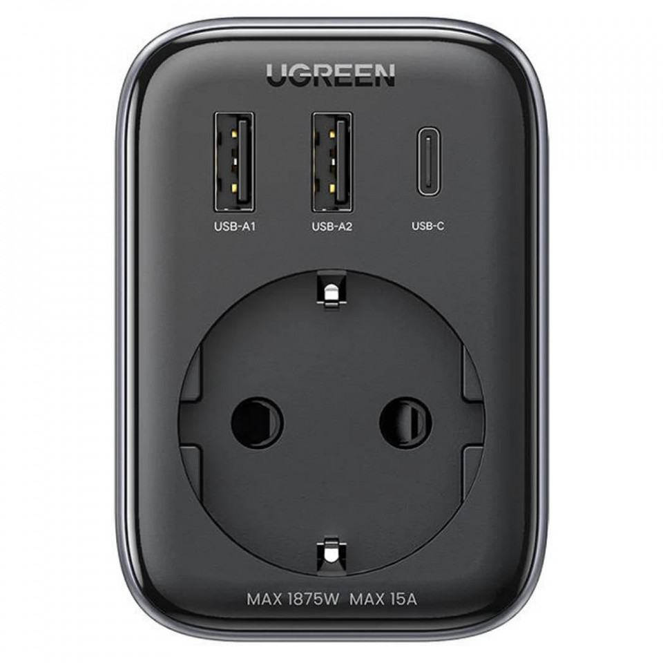 Incarcator Priza EU, 2x USB, Type-C la US, Fast Charging, 30W - Ugreen (15289) - Black - 2 | YEO