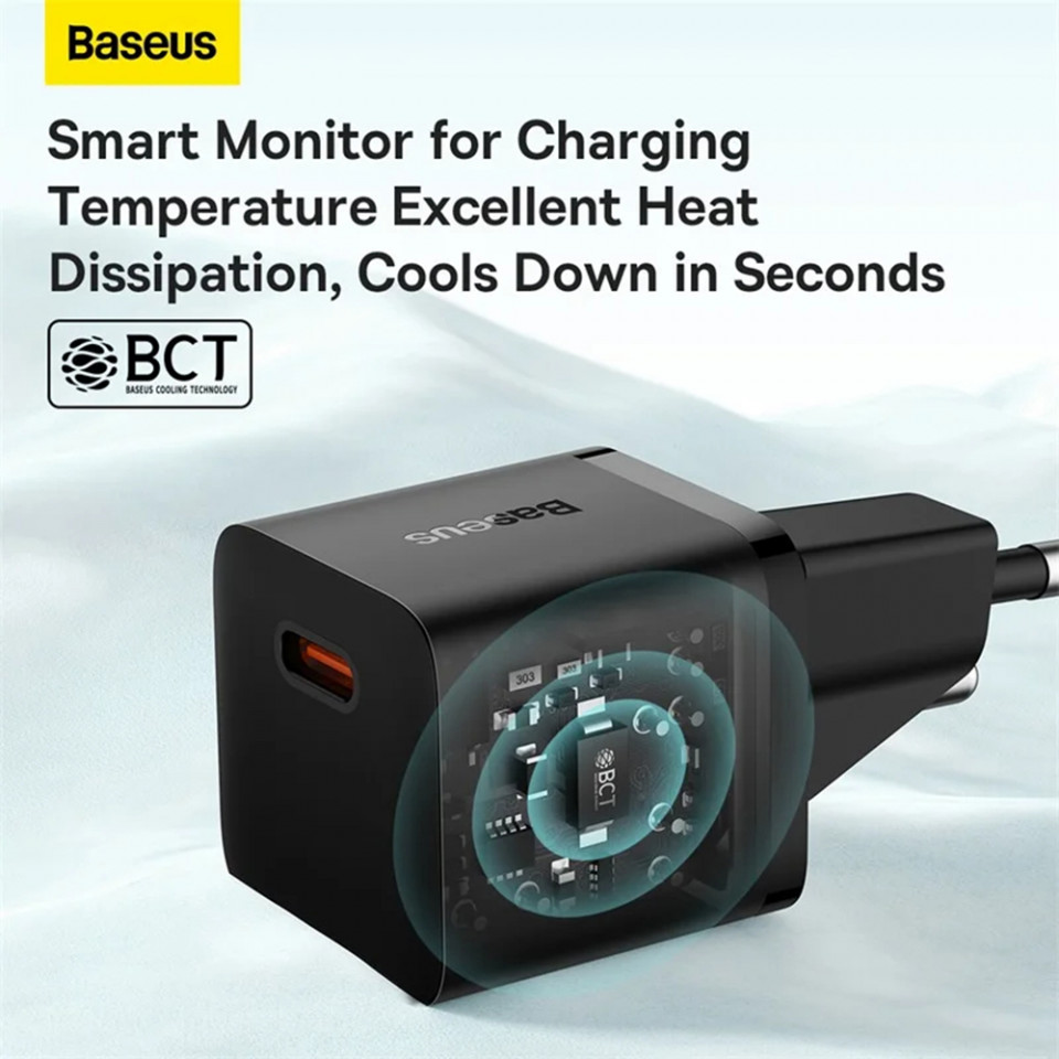 Incarcator Type-C, Fast Charging, GaN, 20W - Baseus (CCGN050102) - White - 3 | YEO