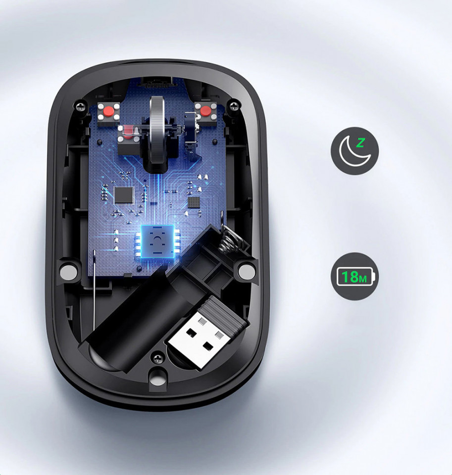 Mouse wireless (90372) design slim, 2 moduri, Dpi ajustabil (1000-4000), Ugreen - Negru - 3 | YEO