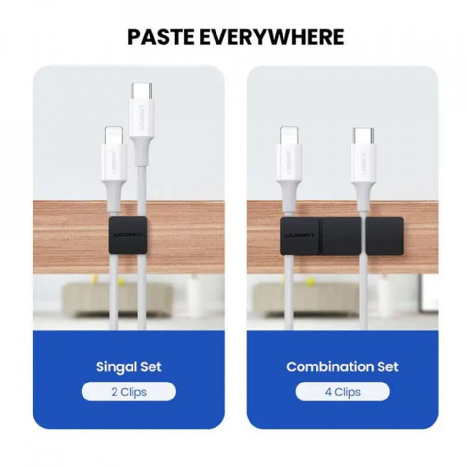 Organizator cabluri birou (70585), 1+3 prinderi, Ugreen - Negru - 3 | YEO