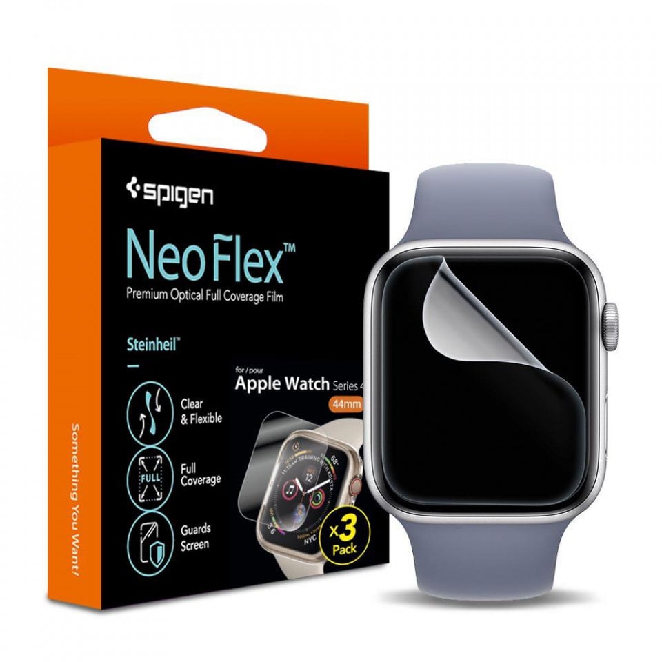 [Pachet 3x] Folie Apple Watch 4 / 5 / 6 / SE (40mm / 41mm), Neo Flex Spigen - Clear