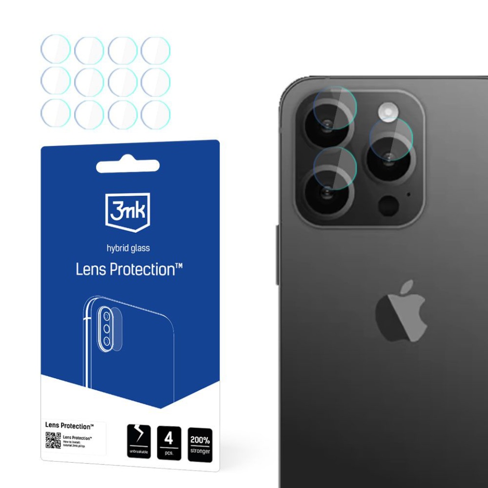 [Pachet 4x] Folie camera pentru iPhone 15 Pro Max, 3mk Lens Protection, Transparenta