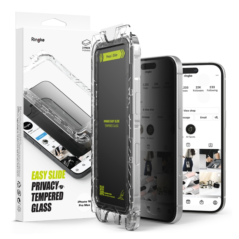 [Pachet x2] Folie sticla iPhone 16 Pro Max, Claritate si Protectie Maxima, Strat Oleofobic Anti-Amprenta, Ringke Easy Slide - Transparenta