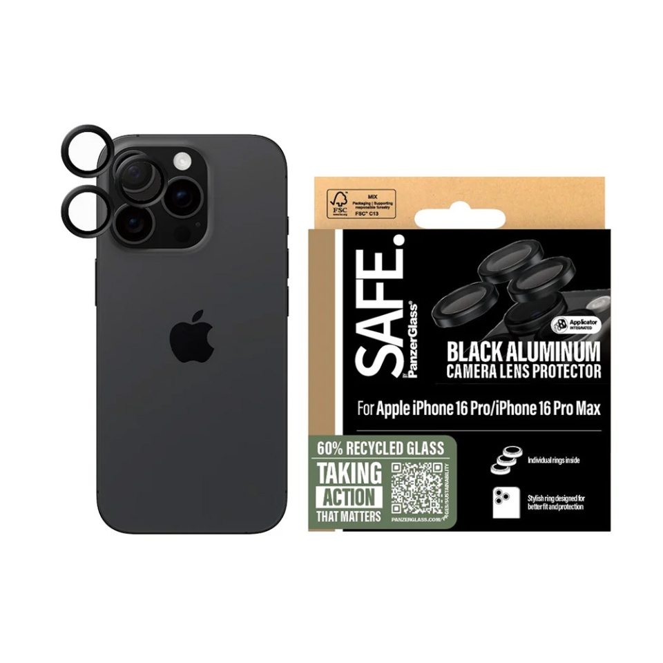 Protectie Camera pentru iPhone 16 Pro / 16 Pro Max, SAFE. PanzerGlass®, cu Separare Optica, Sticla Securizata, Anti-Zgarieturi si Anti-Reflexie, Transparent
