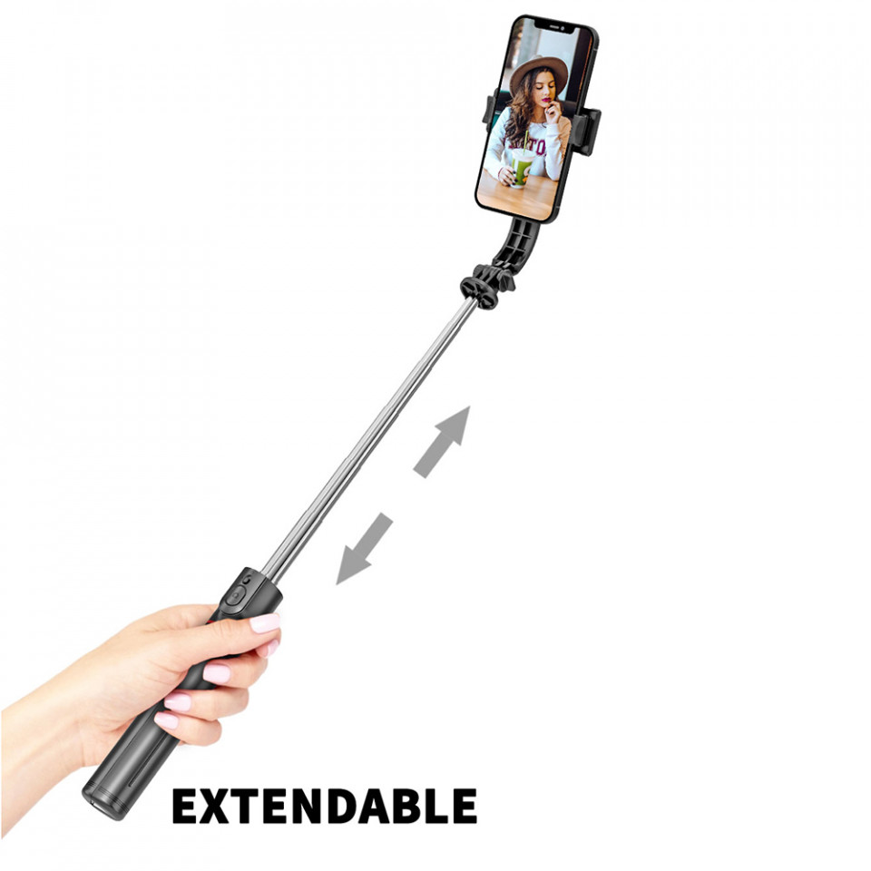 Selfie Stick si Trepied Stabil Bluetooth, 113cm, Techsuit (L13), Negru - 1 | YEO