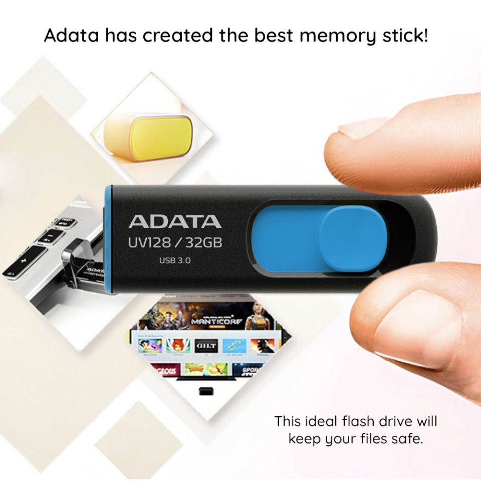 Stick USB ADATA AUV128-RBE, 64GB, USB 3.2, Transfer Rapid, Albastru/Negru - 3 | YEO