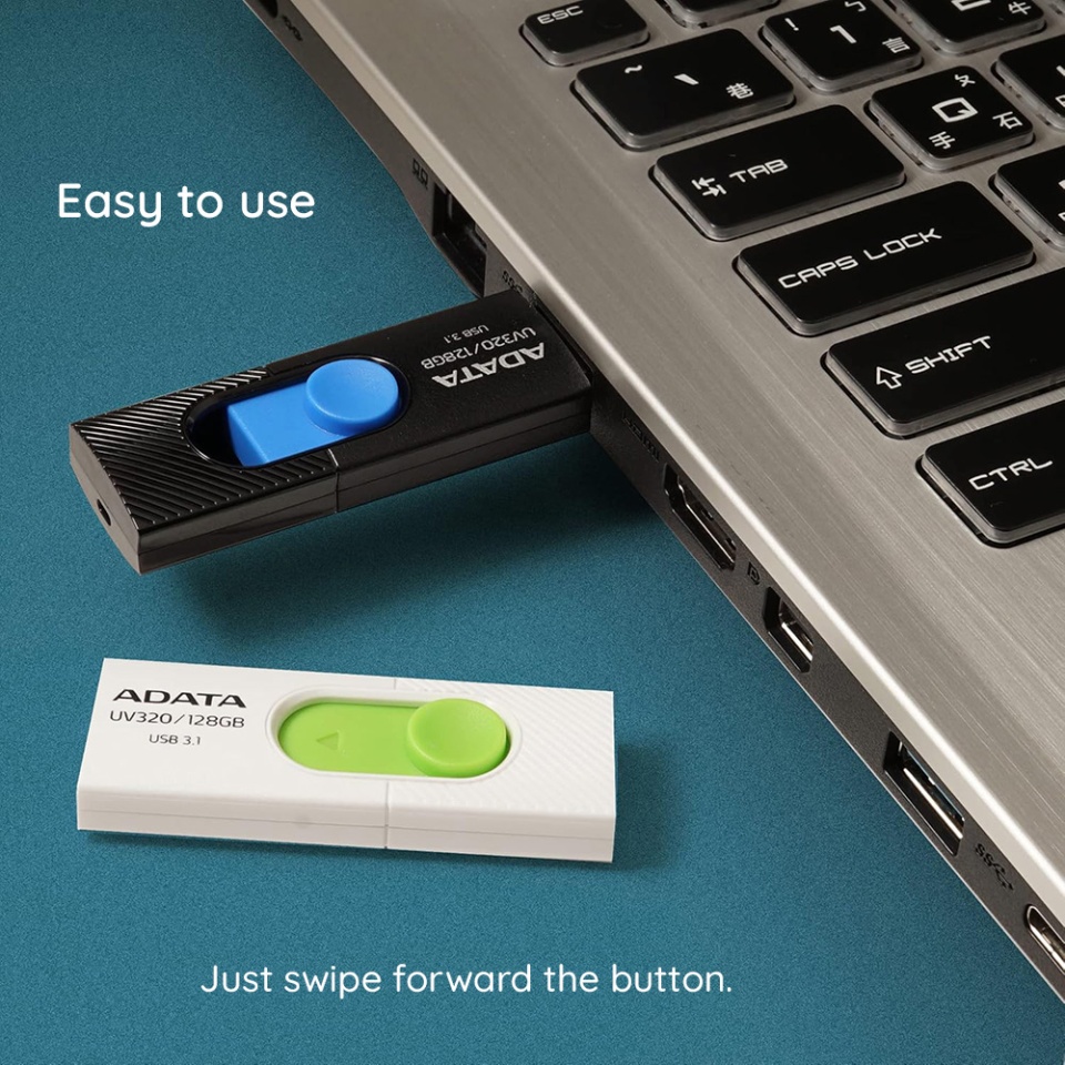 Stick USB ADATA UV320, 128G, USB 3.1, Design Glisant, Alb/Verde - 3 | YEO