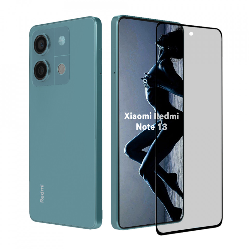 Sticla pentru Xiaomi Redmi Note 13 5G, Anti-spy Ultra HD, Protectie 9H, Montare Simplă, SKYDDAR 111D Privacy - Black Frame