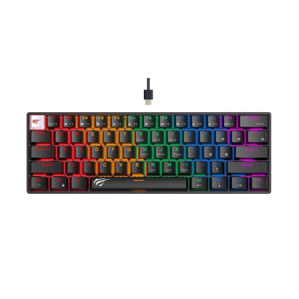Tastatura Gaming Compacta, RGB, USB-C, 200mA, 1.8m, Havit KB903L, Negru