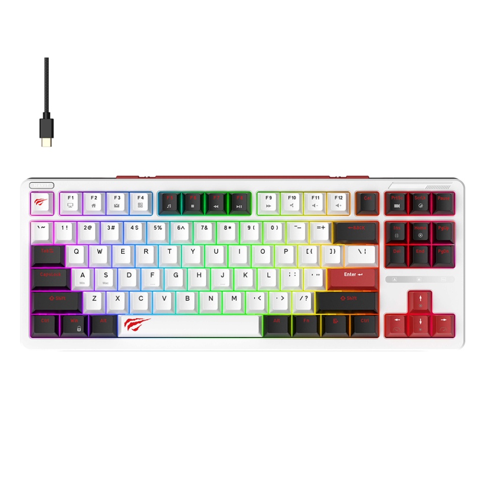 Tastatura gaming, TKL, RGB, USB-C, 200 mA, 1.8m, Havit KB902L, Negru/ Alb/ Rosu