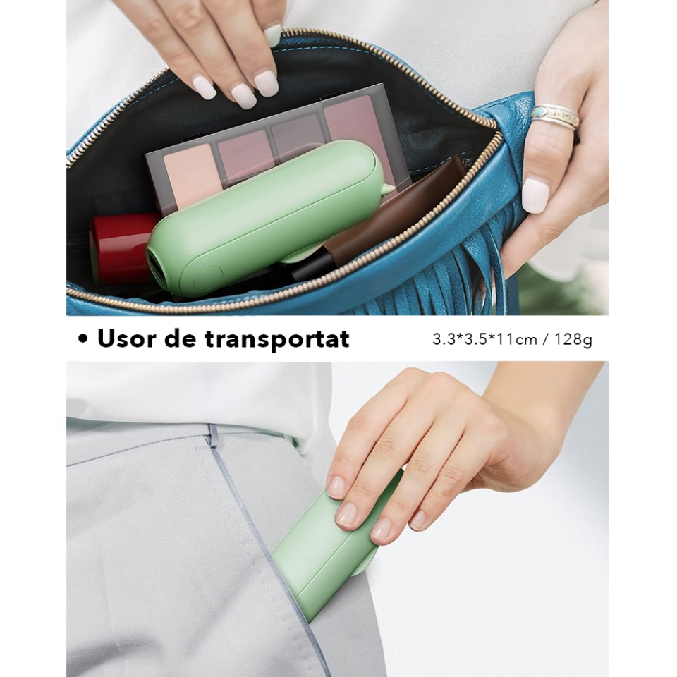 Ventilator Ultra Portabil 3 in 1, De Mână, De Birou, De Gât, 3 Trepte Viteza, Pliabil cu baterie Portabila 2000mAh, Autonomie 20h, SKDR AirMini - Verde - 1 | YEO