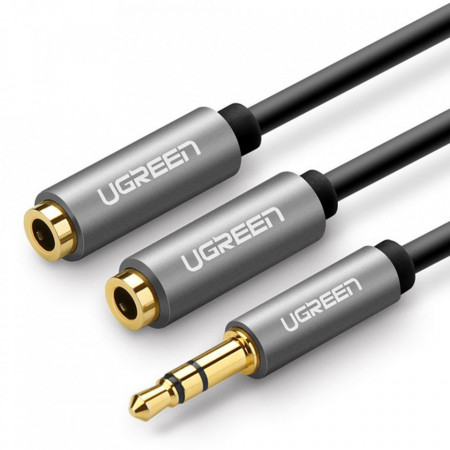 Adaptor spliter audi 2in1 (10532) Jack 3.5mm, 1x tata la 2x mama cu snur, 20cm, Ugreen - Negru