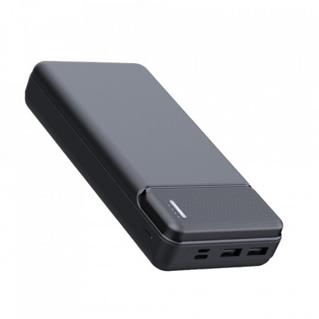 Baterie externa (PB-N1), 2x USB-A, Type-C, Micro-USB, buton si indicator baterie, 10.000mAh, Techsuit - Negru