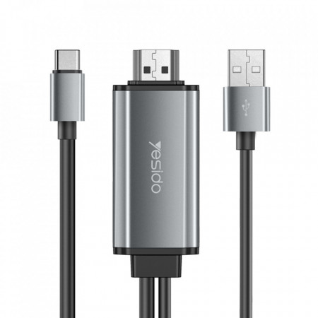 Cablu Adaptor Video USB la HDMI, Type-C 4k 30Hz, 1.8M, Yesido (HM02) - Negru