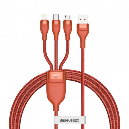 Cablu de date 3in1 USB la Type-C / Lightning / Micor-USB, 66W, 1.2m, Baseus Flash Series (CA1T3-07) - Portocaliu