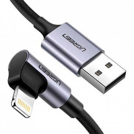 Cablu de date (60770) USB la Lightning unghi drept, 2.4A, 1.5m, Ugreen - Negru