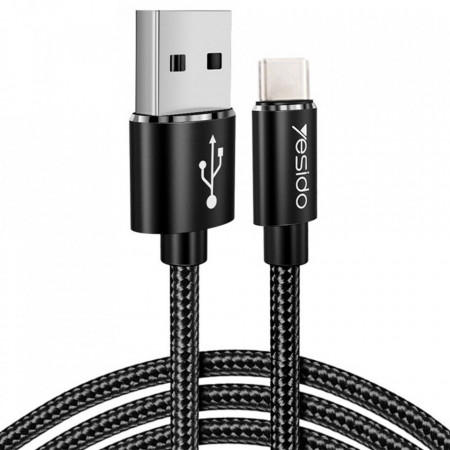 Cablu de date USB la Type-C, 2.4A, 1.2M, Yesido (CA-57) - Negru