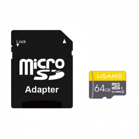 Carduri Memorie 64GB cu adaptor, High Speed, TF, USAMS (US-ZB119) - Negru