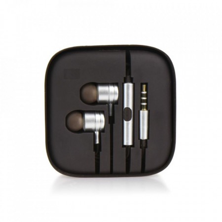 Casti In-Ear stereo cu Jack 3.5mm si Microfon metal box - Argintiu