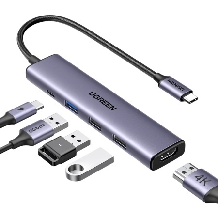 Docking Station Type-C la USB3.0, 2x USB2.0, HDMI 4K@30Hz, Type-C PD100W, 5Gbps, Ugreen CM478 15495, Gri
