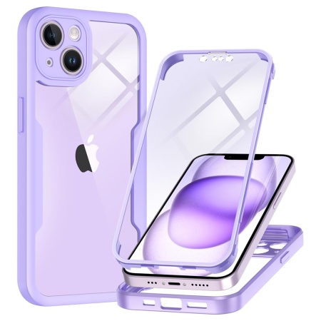Husa + Folie pentru iPhone 14, SKYDDAR INNOVATION, [Pachet 360°] ColorVerse, Mov, set cu sticker